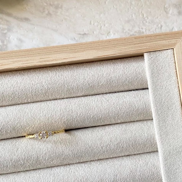 Dainty 14k Gold Plated Ring 925 Sterling Silver CZ Minimalist Statement Ring - Picture 4 of 5